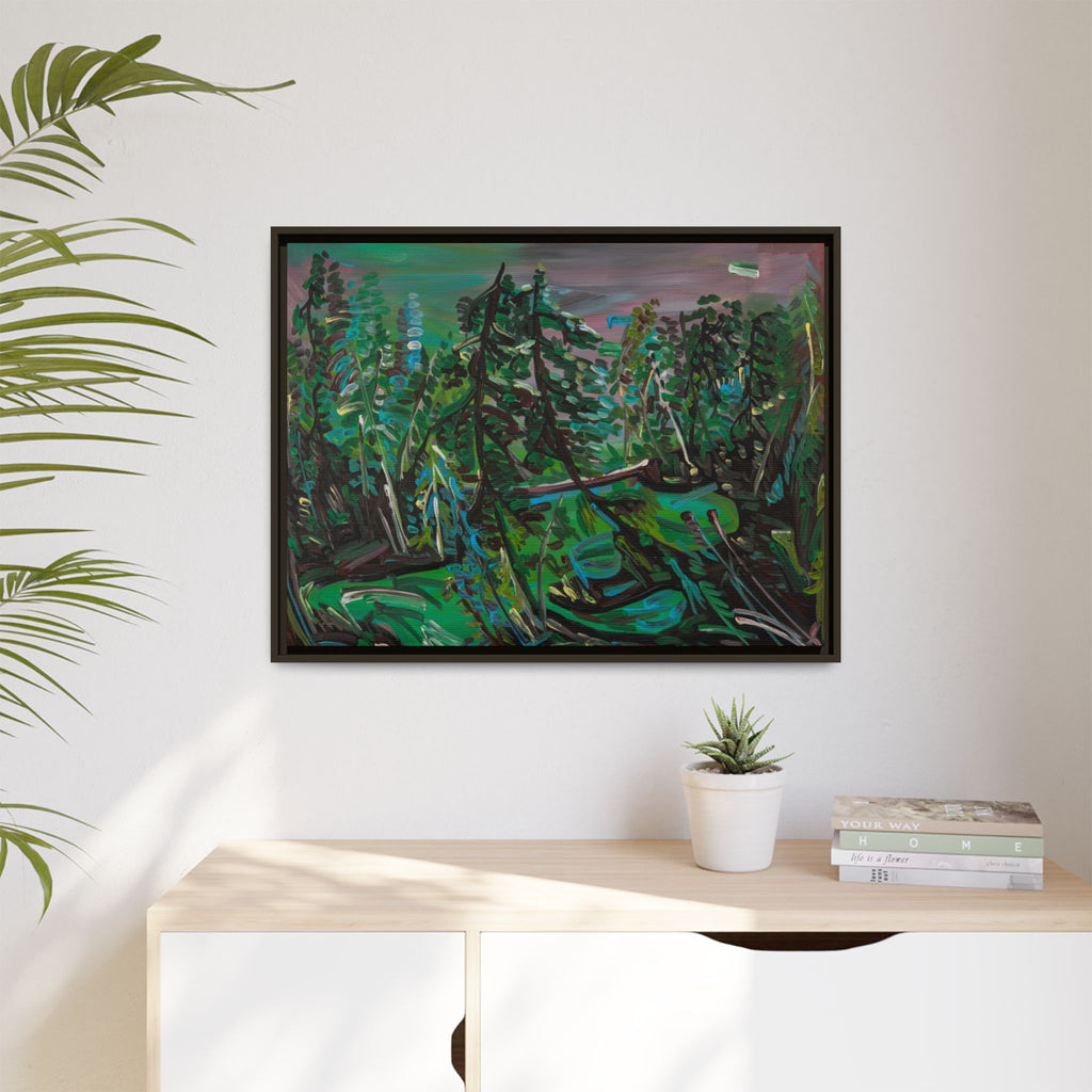 Framed Matte Canvas Print — Abstract Green Forest Landscape