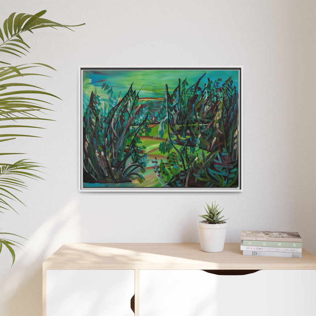 Framed Matte Canvas - Lush Green Abstract Landscape Art