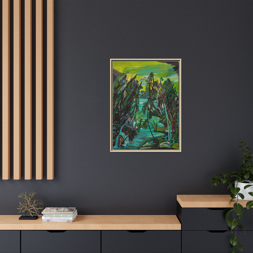 Abstract Green Forest Matte Framed Canvas — Lush Landscape Wall Art