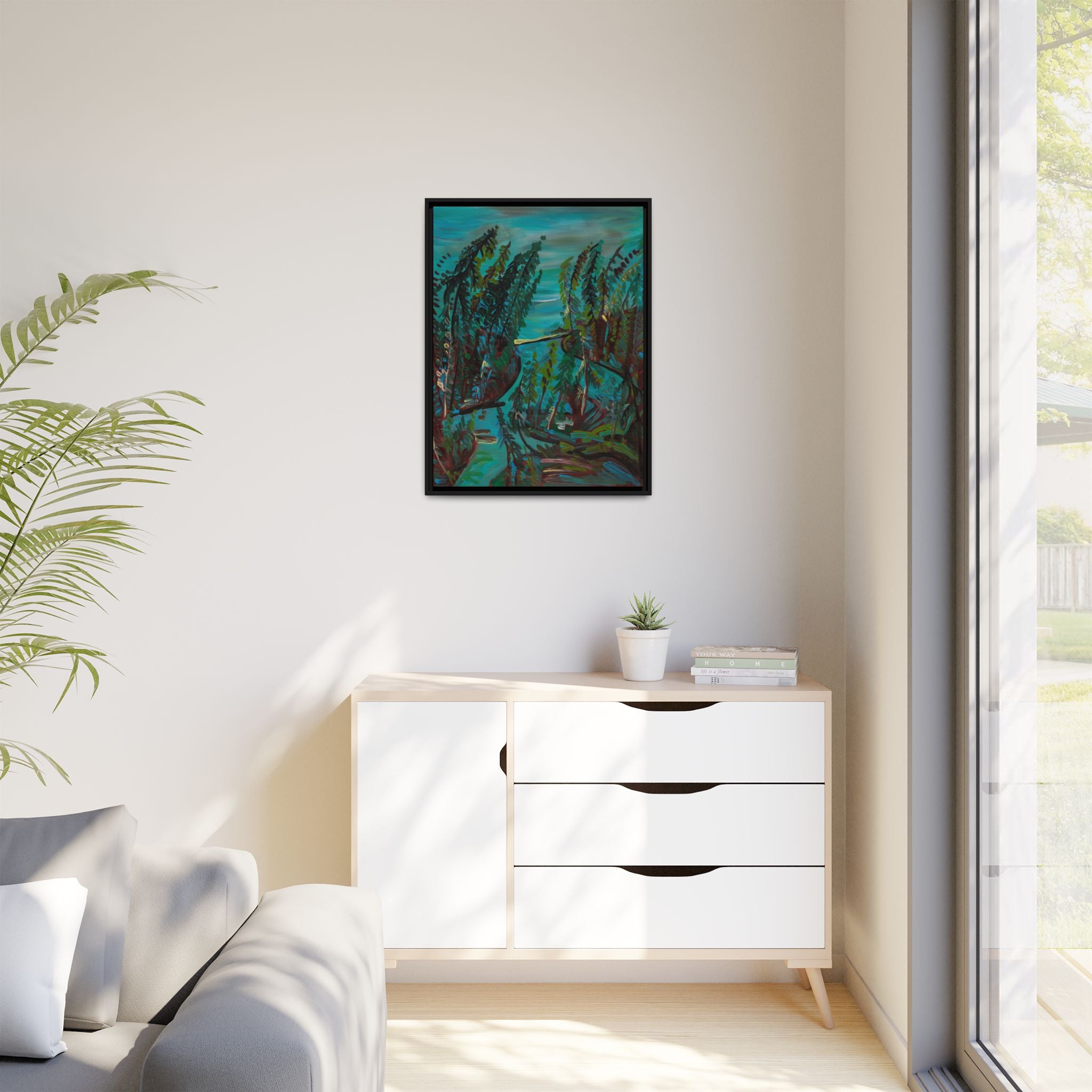 Teal Forest River — Framed Matte Canvas Wall Art