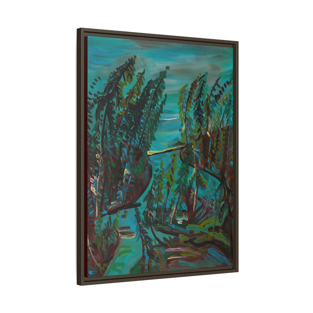 Teal Forest River — Framed Matte Canvas Wall Art