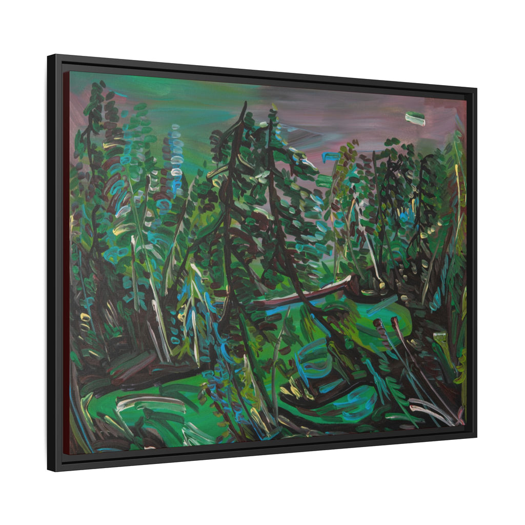 Framed Matte Canvas Print — Abstract Green Forest Landscape