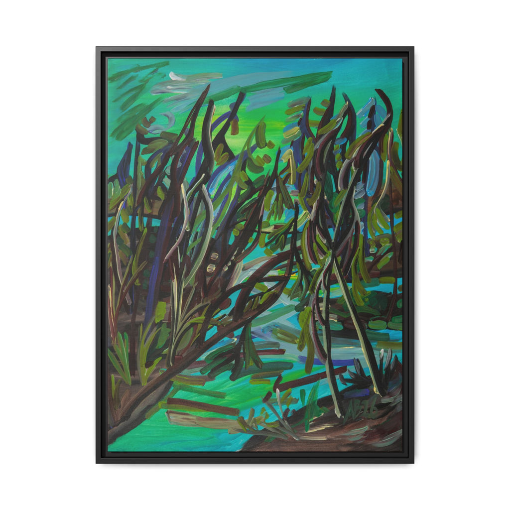 Framed Matte Canvas Art - Abstract Green Willow Landscape