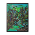 Framed Matte Canvas Art - Abstract Green Willow Landscape