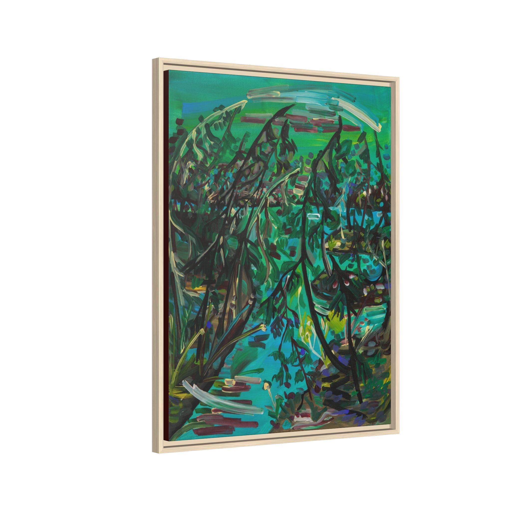 Framed Abstract Green Canvas Print — Lush Botanical Wall Art