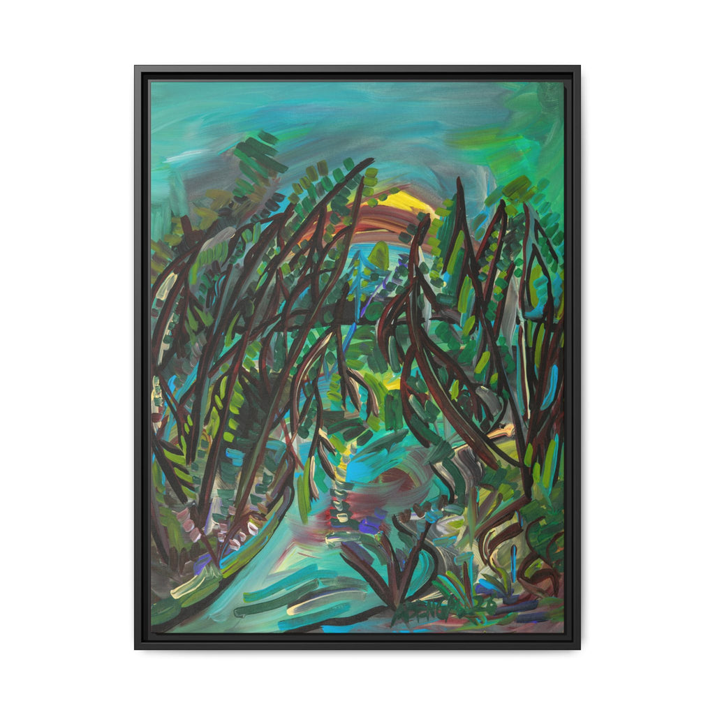 Framed Matte Canvas Art - Abstract Tropical Pathway (Multi-Color)
