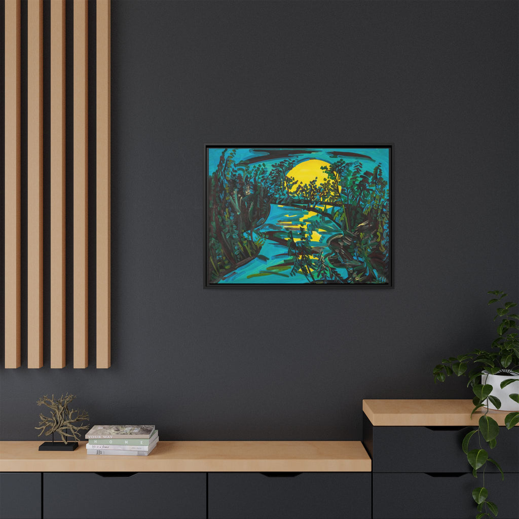 Framed Matte Canvas: Moonlit River Landscape Wall Art — Vibrant Nature Print
