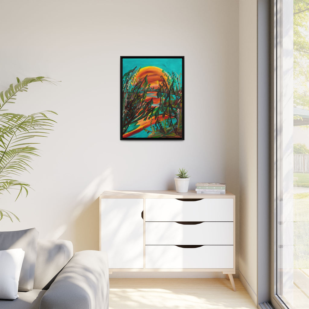 Framed Matte Canvas – Vibrant Abstract Sunset Landscape