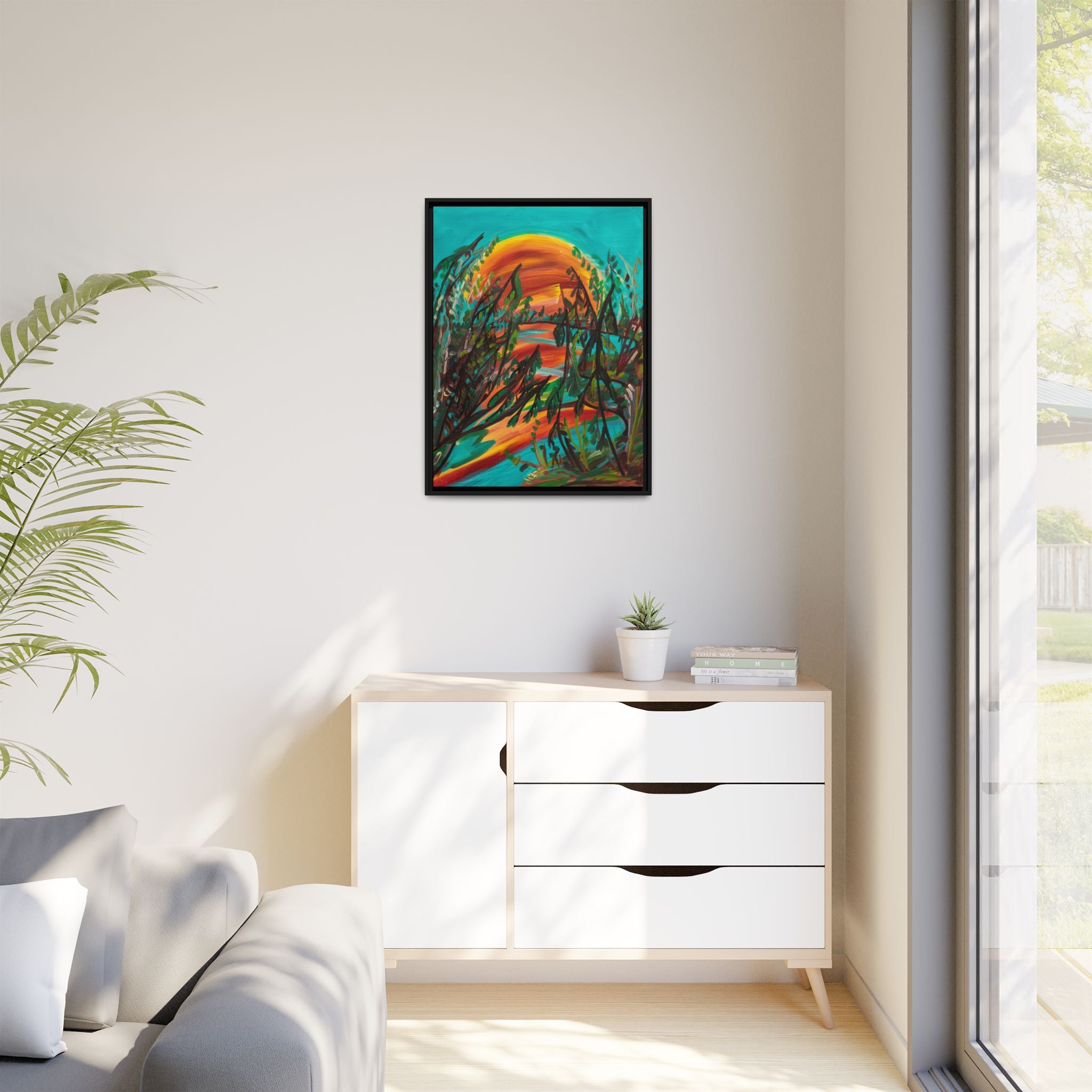 Framed Matte Canvas – Vibrant Abstract Sunset Landscape