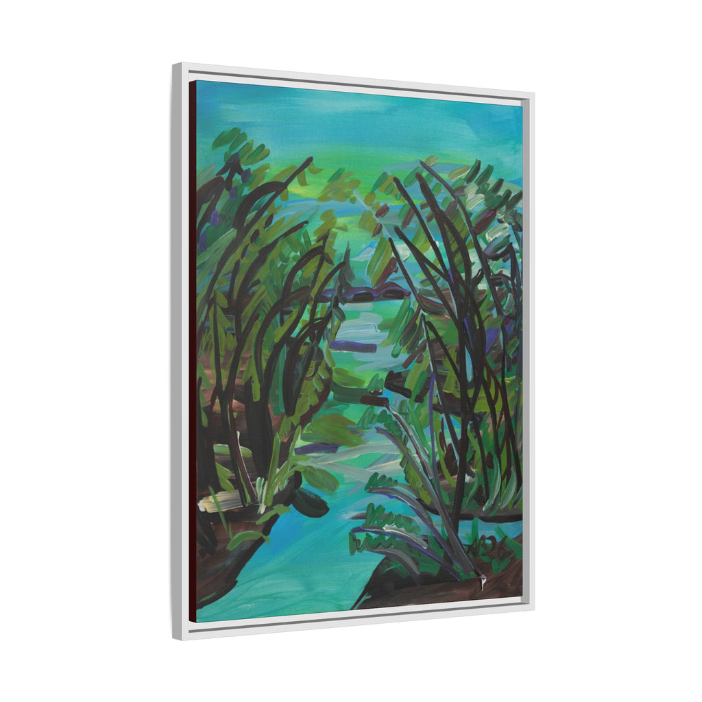 Framed Matte Canvas Print — Serene Blue-Green Wetland Landscape