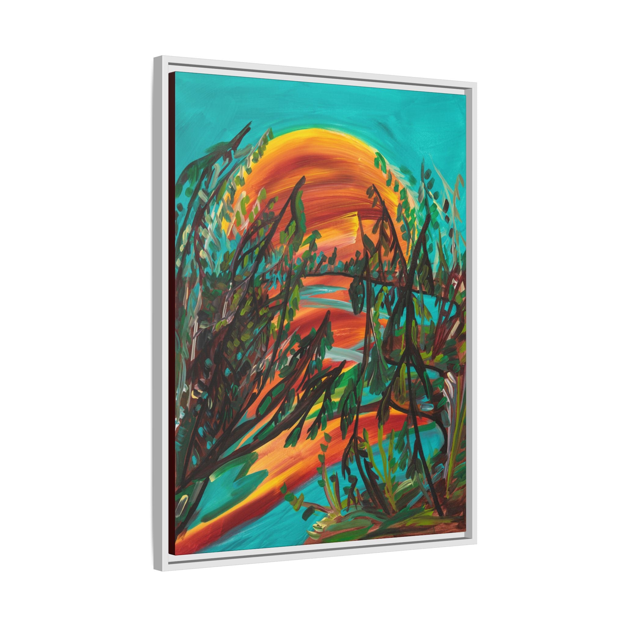Framed Matte Canvas – Vibrant Abstract Sunset Landscape