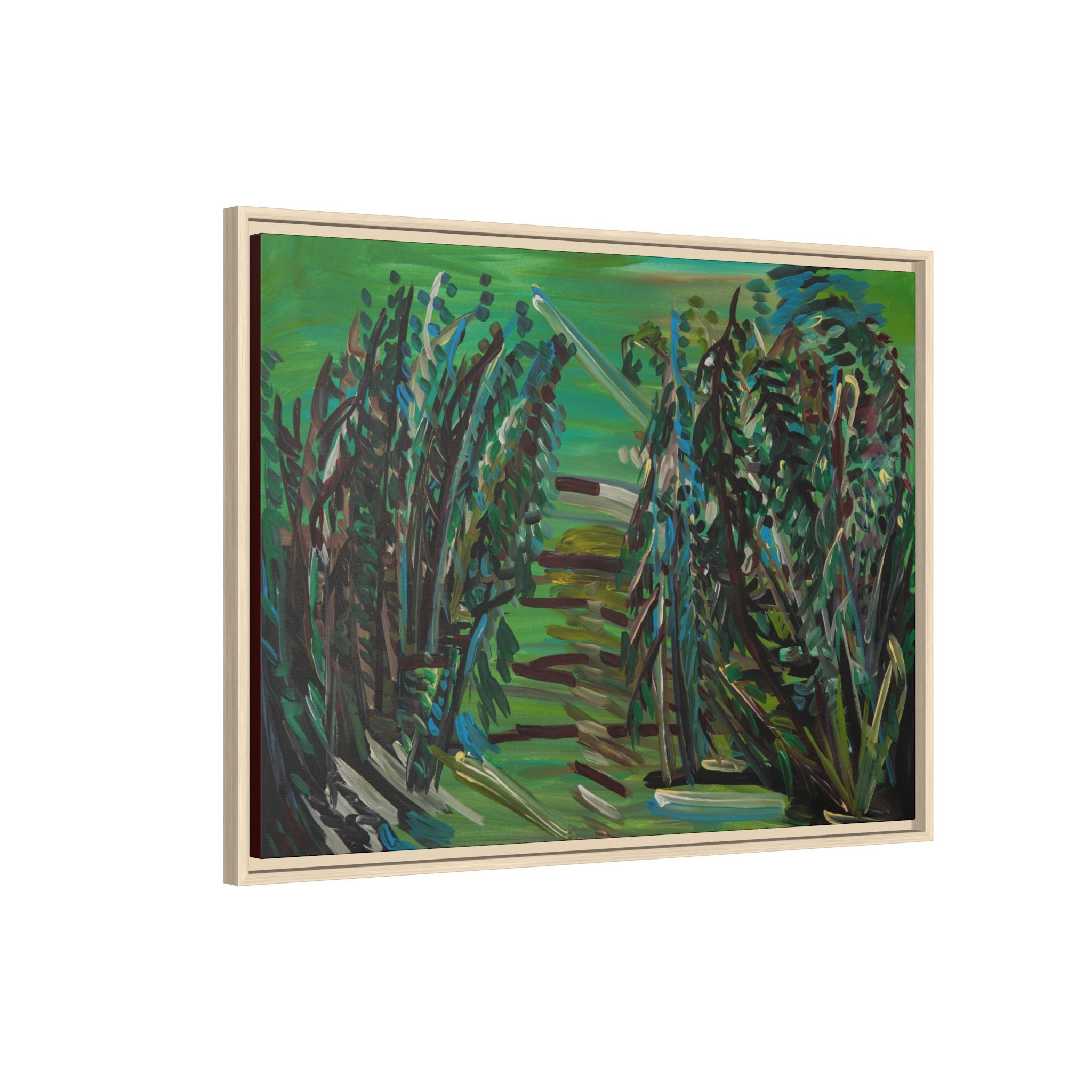 Framed Abstract Green Landscape Canvas Print