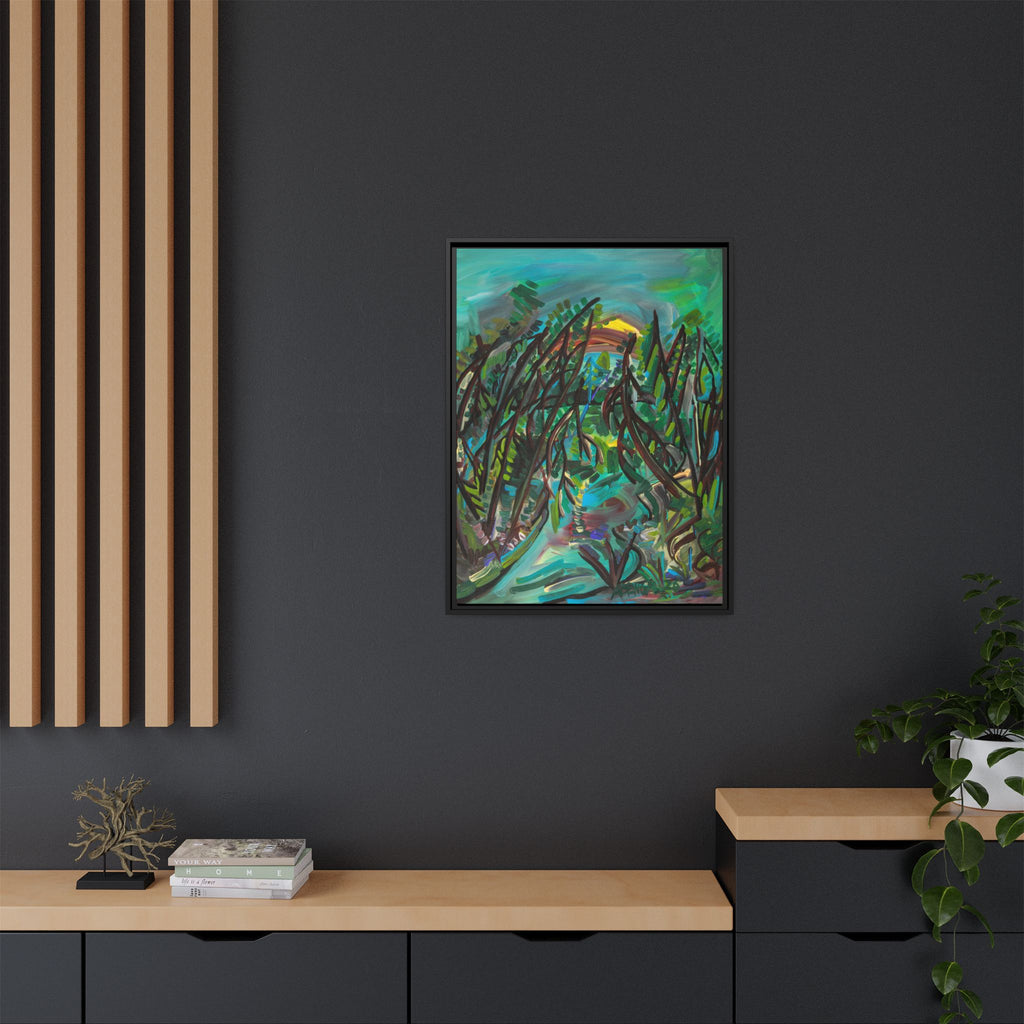 Framed Matte Canvas Art - Abstract Tropical Pathway (Multi-Color)