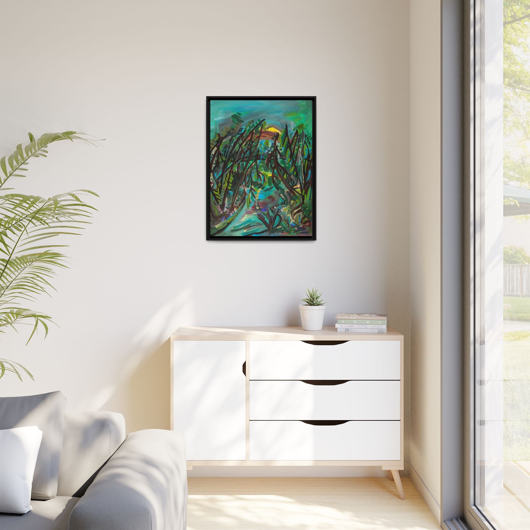 Framed Matte Canvas Art - Abstract Tropical Pathway (Multi-Color)