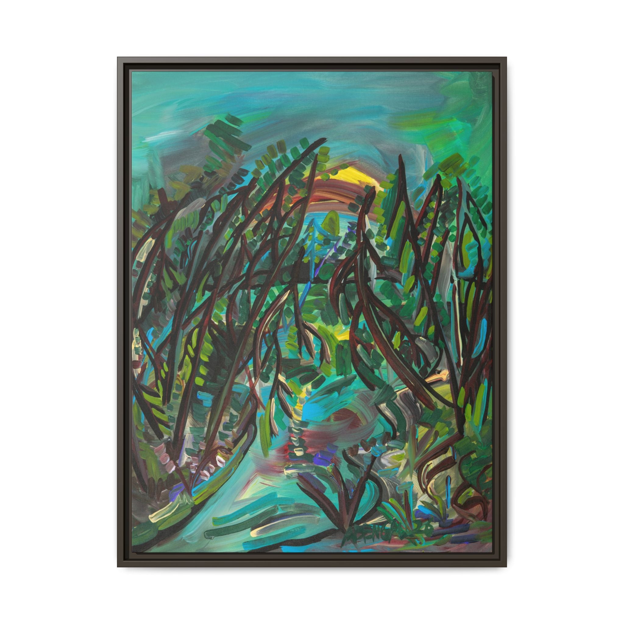 Framed Matte Canvas Art - Abstract Tropical Pathway (Multi-Color)