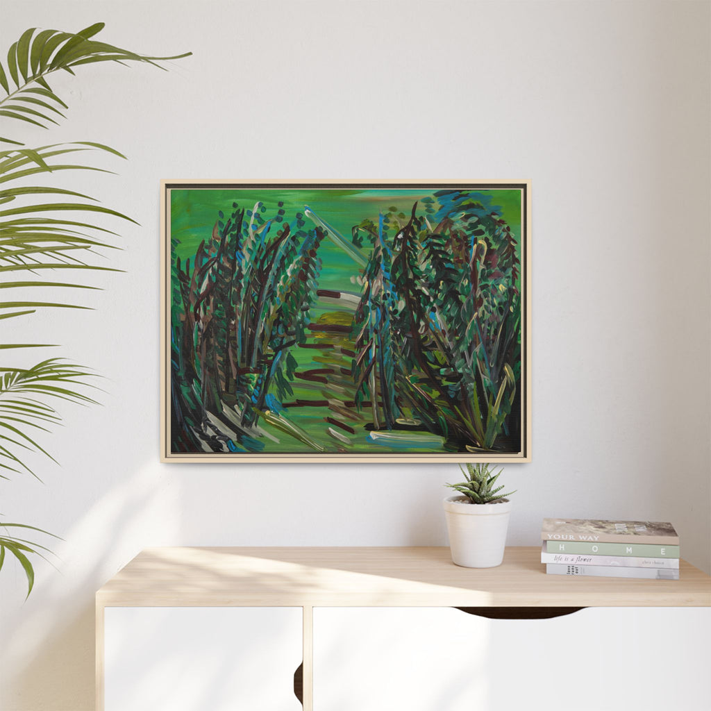 Framed Abstract Green Landscape Canvas Print