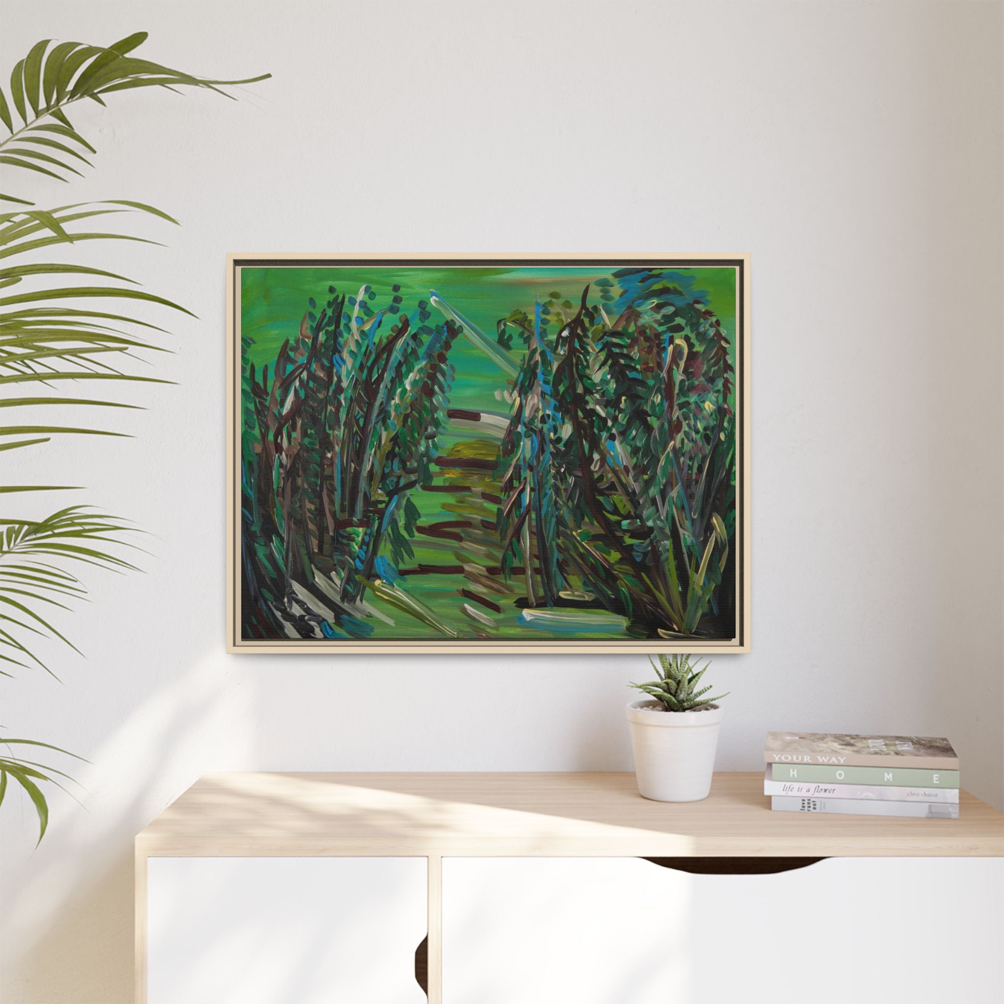 Framed Abstract Green Landscape Canvas Print