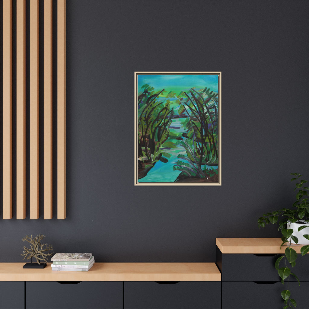 Framed Matte Canvas Print — Serene Blue-Green Wetland Landscape