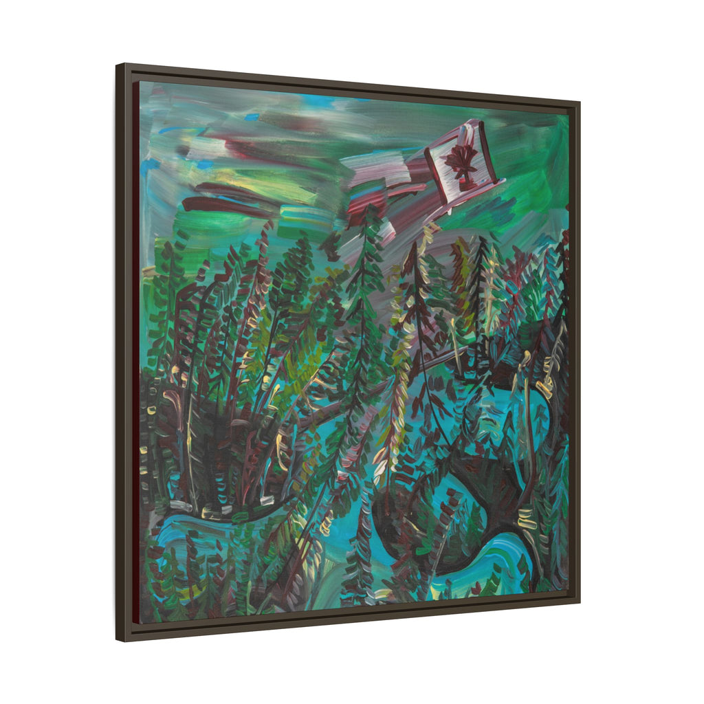 Framed Matte Canvas Print — Canadian Forest Flag Landscape