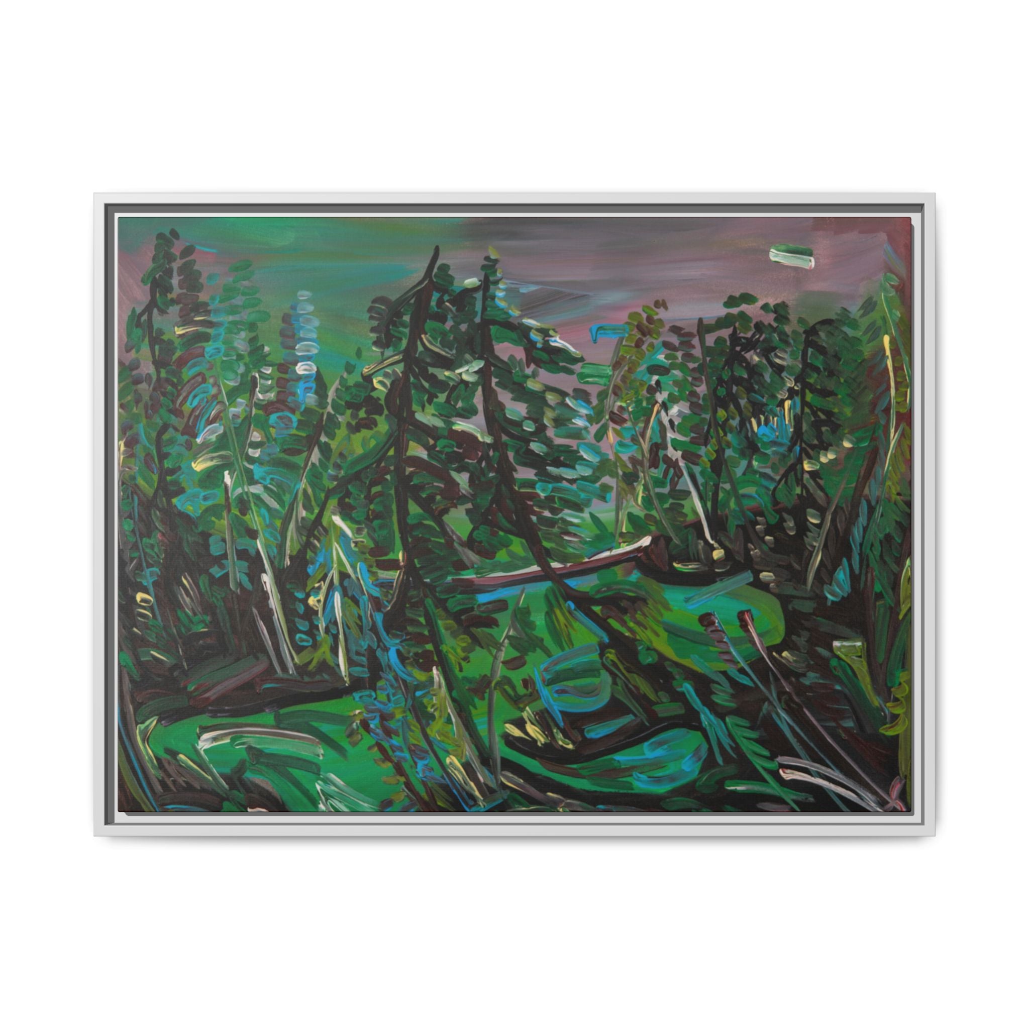 Framed Matte Canvas Print — Abstract Green Forest Landscape