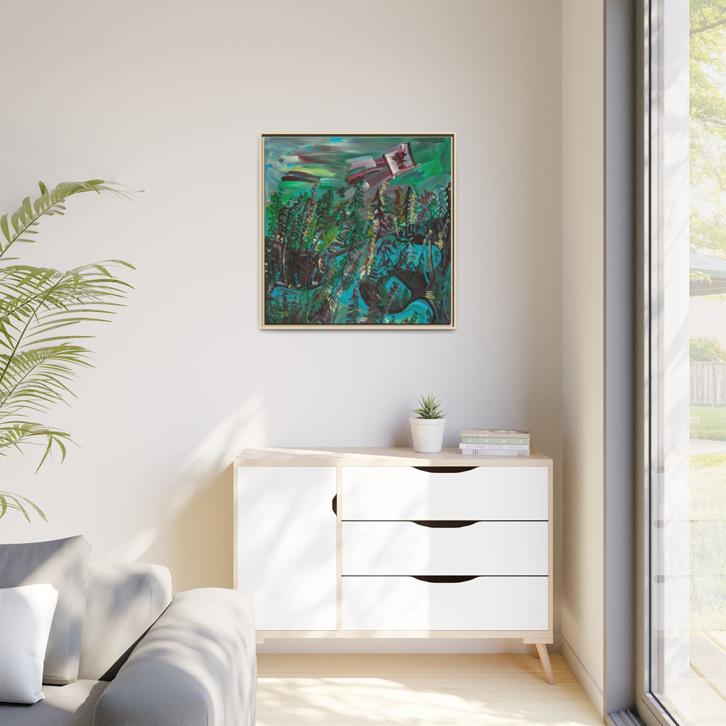 Framed Matte Canvas Print — Canadian Forest Flag Landscape