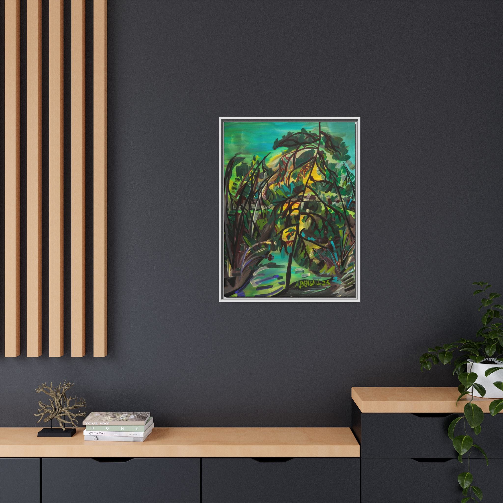 Framed Matte Canvas Print: Group of 7 Inspired Canadian Landscape Abstract Continental Boreal/ Deciduous Foliage Art