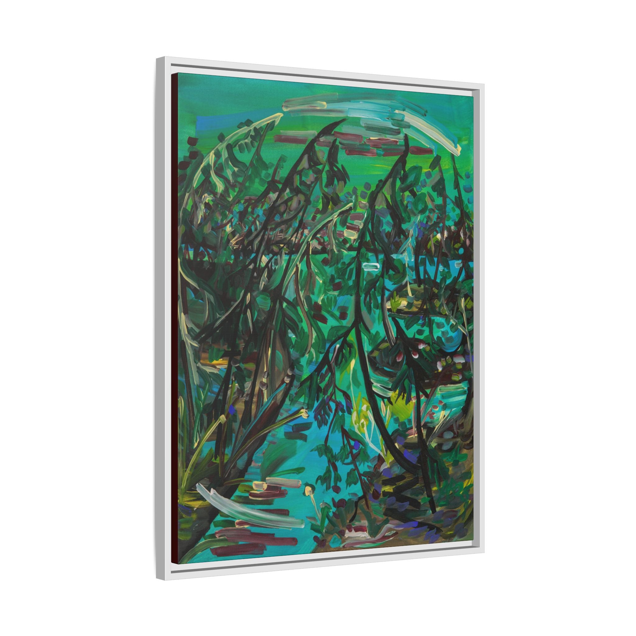 Framed Abstract Green Canvas Print — Lush Botanical Wall Art