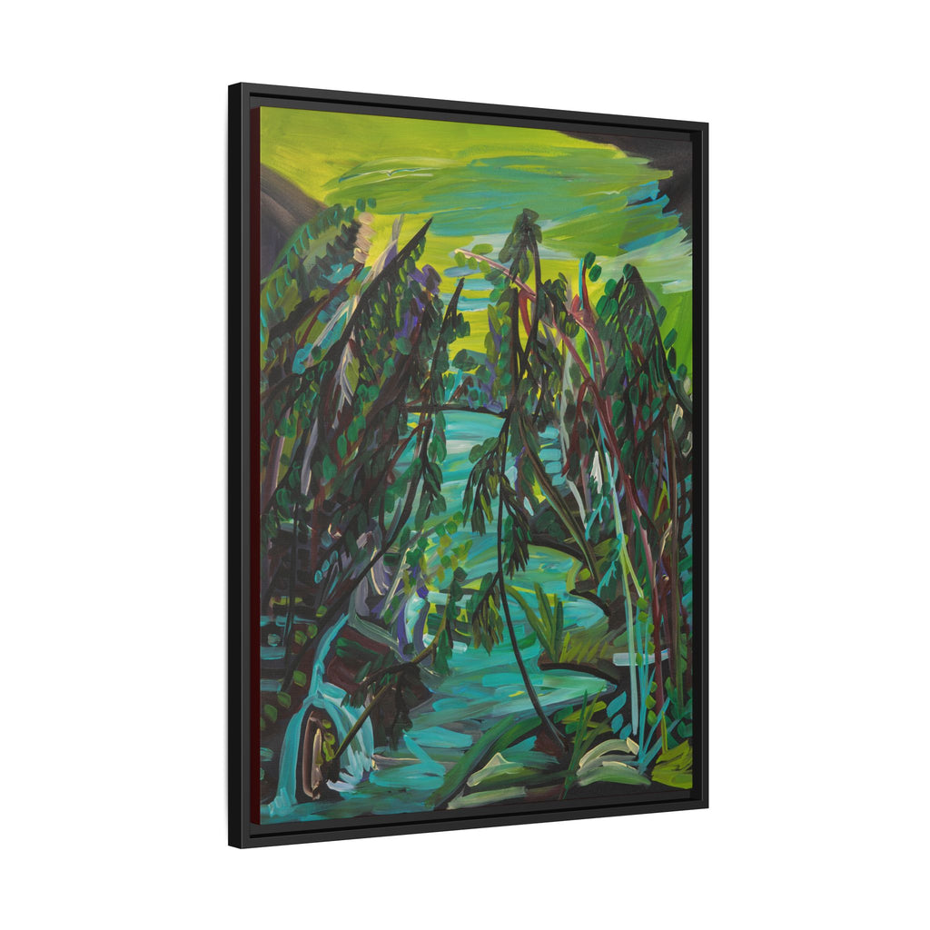 Abstract Green Forest Matte Framed Canvas — Lush Landscape Wall Art