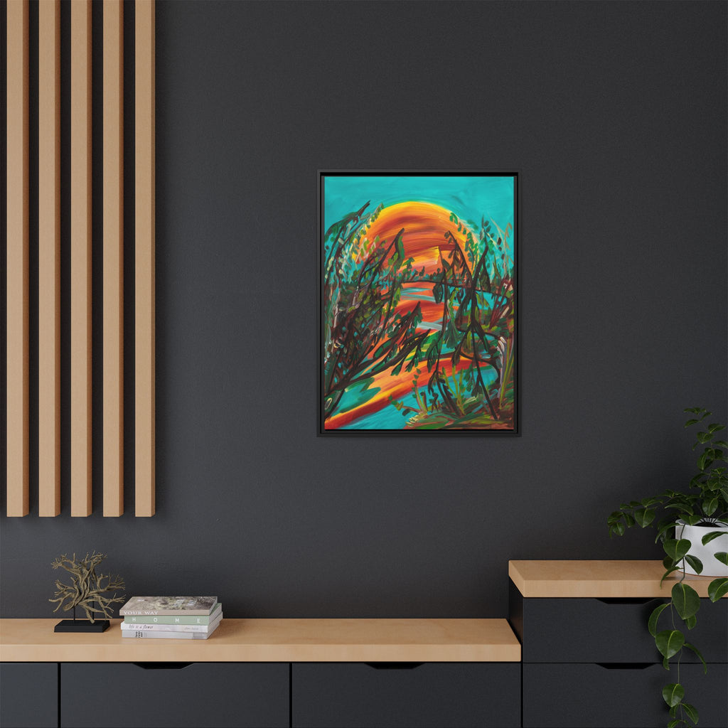 Framed Matte Canvas – Vibrant Abstract Sunset Landscape