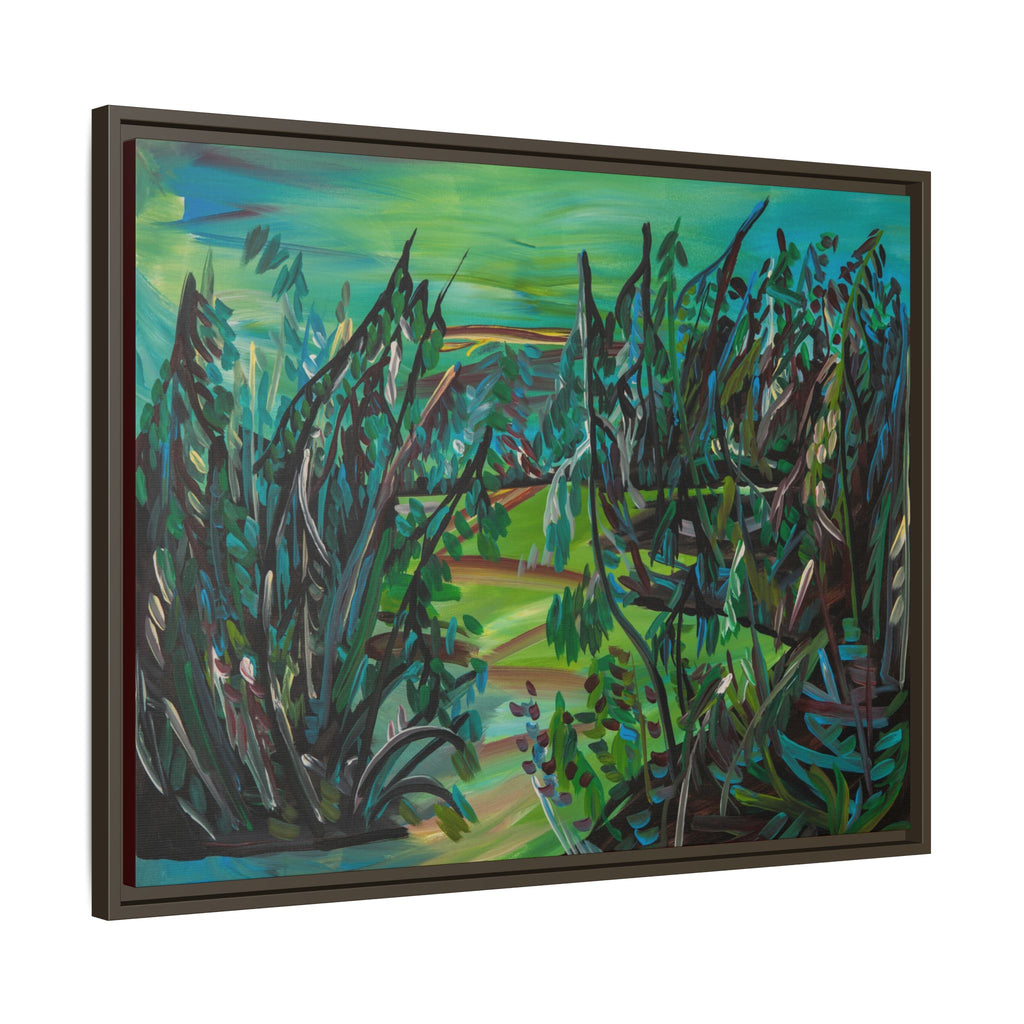 Framed Matte Canvas - Lush Green Abstract Landscape Art
