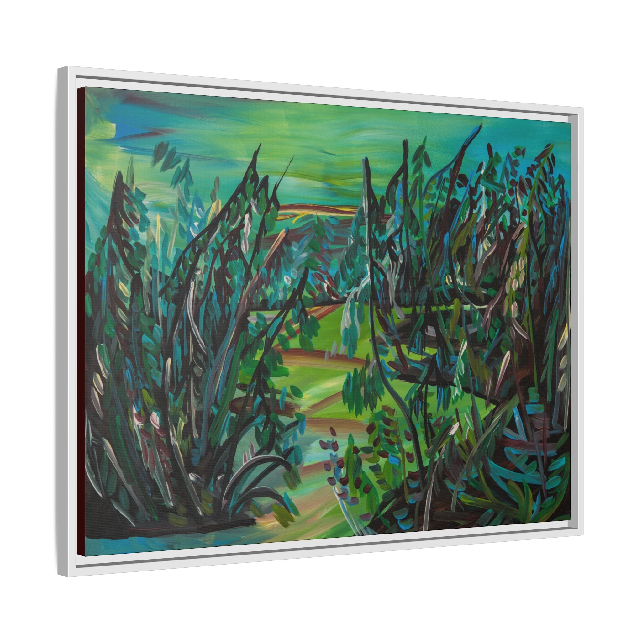 Framed Matte Canvas - Lush Green Abstract Landscape Art