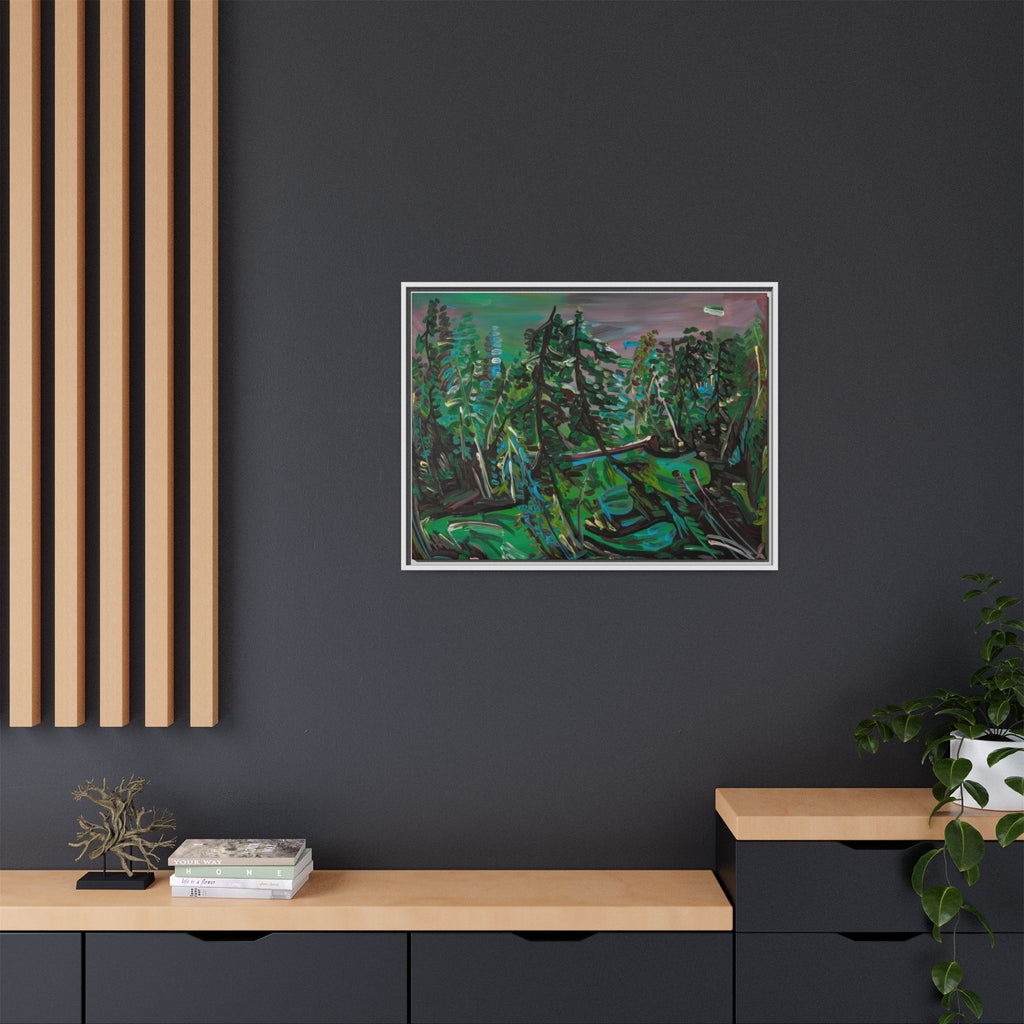 Framed Matte Canvas Print — Abstract Green Forest Landscape