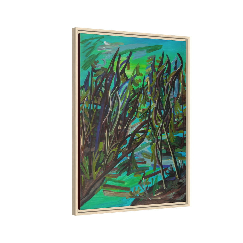 Framed Matte Canvas Art - Abstract Green Willow Landscape