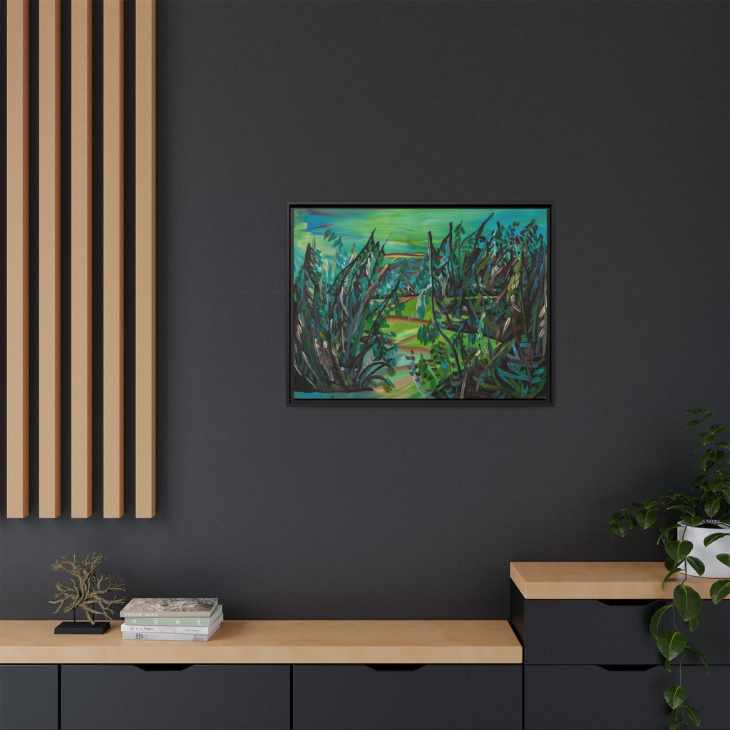 Framed Matte Canvas - Lush Green Abstract Landscape Art