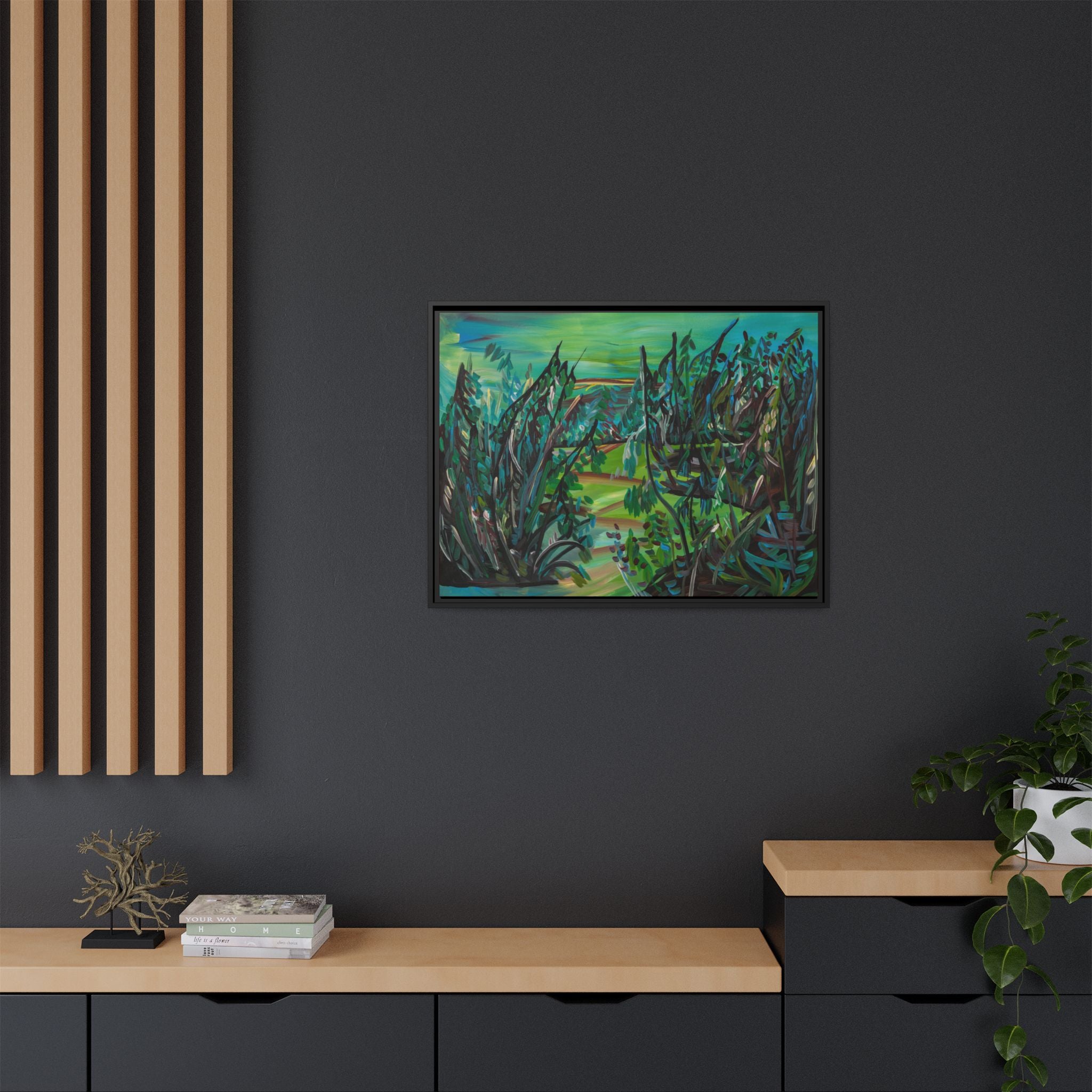 Framed Matte Canvas - Lush Green Abstract Landscape Art
