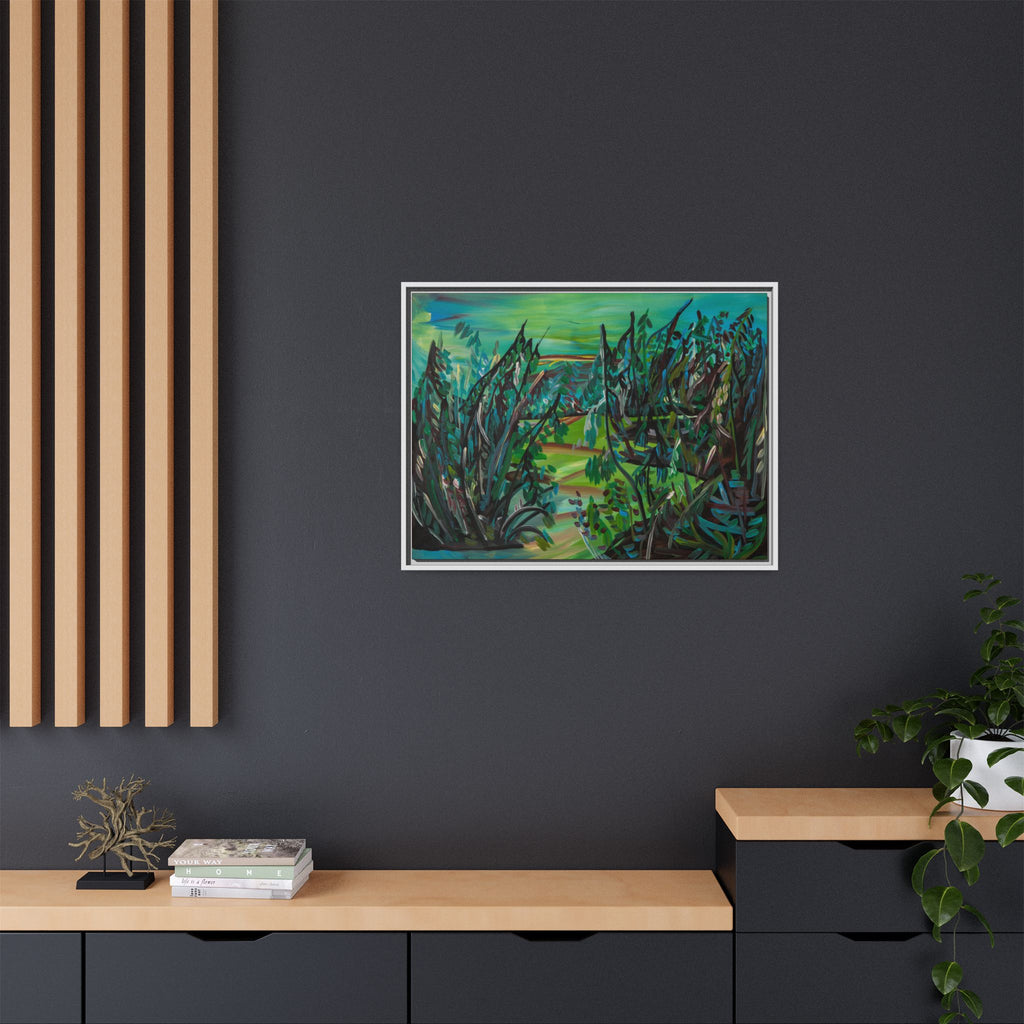Framed Matte Canvas - Lush Green Abstract Landscape Art