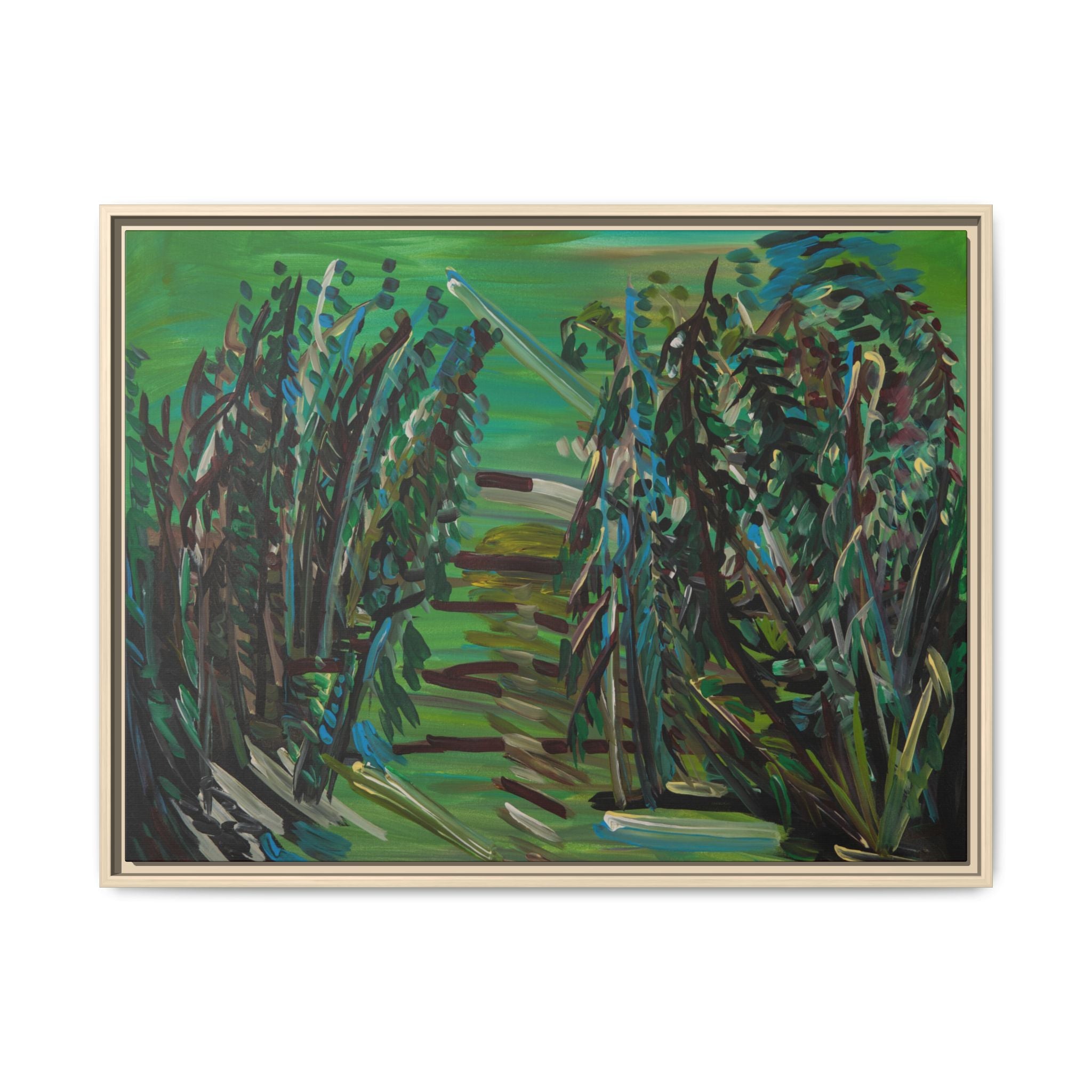 Framed Abstract Green Landscape Canvas Print