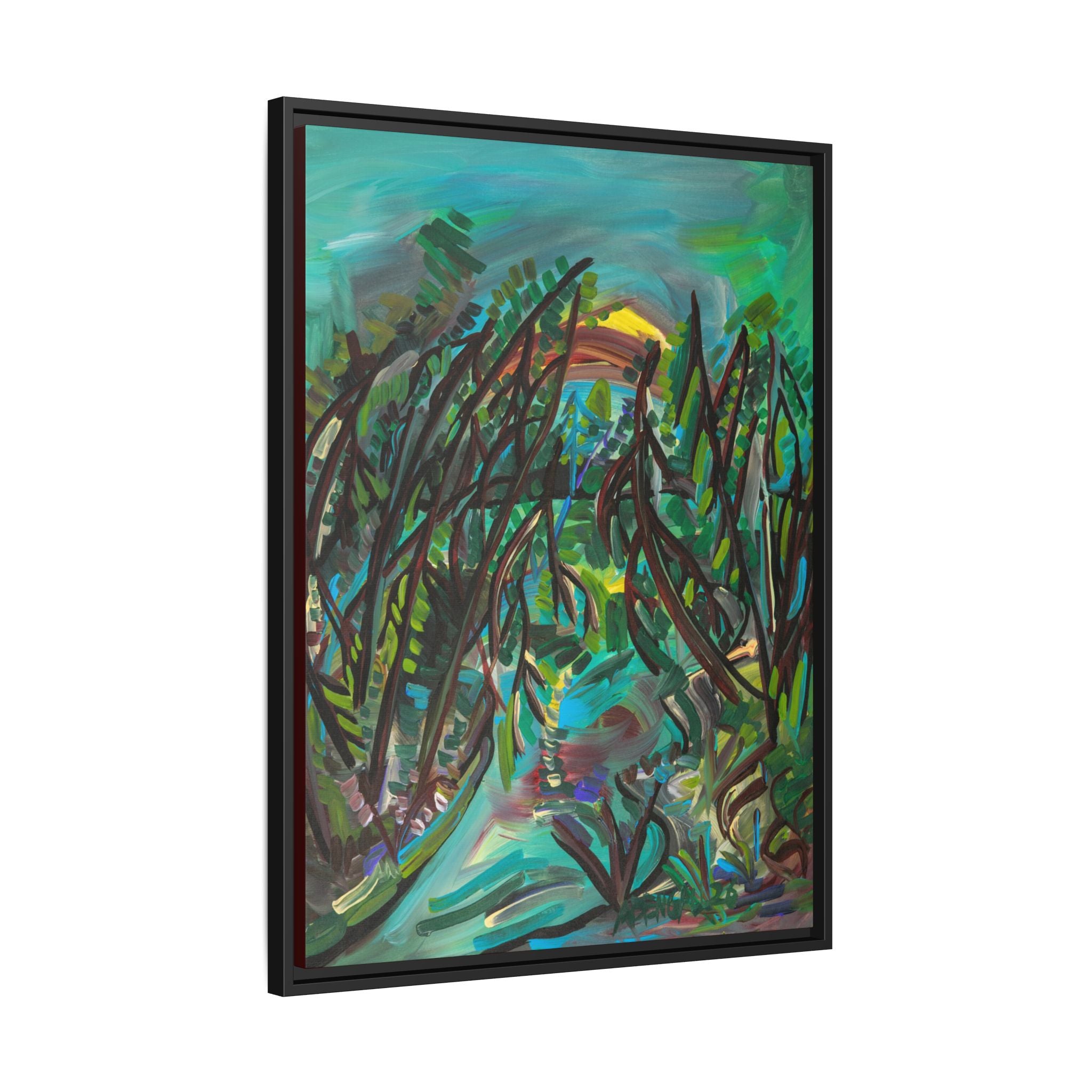 Framed Matte Canvas Art - Abstract Tropical Pathway (Multi-Color)