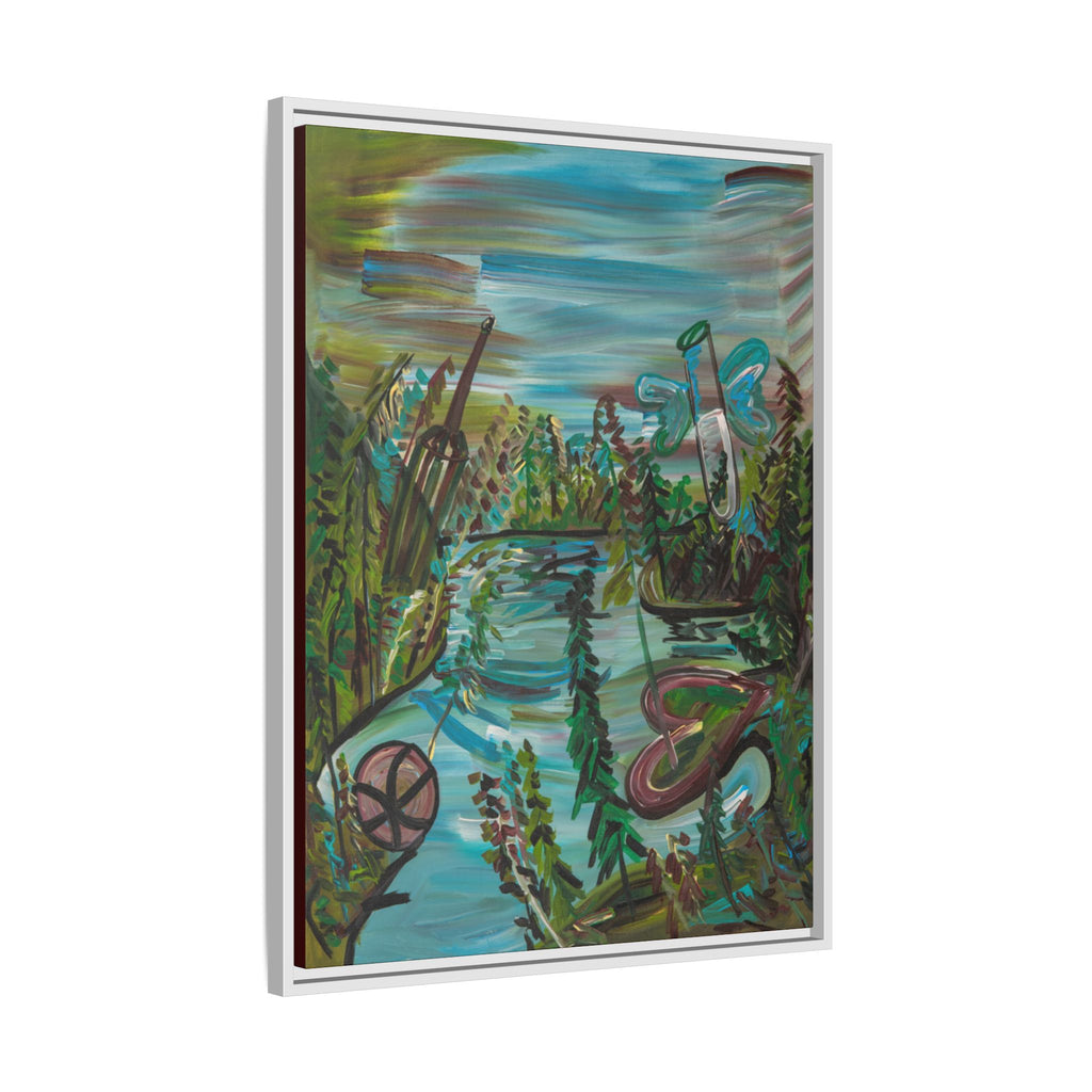 Framed Matte Canvas: Colorful Abstract River Landscape Art Print