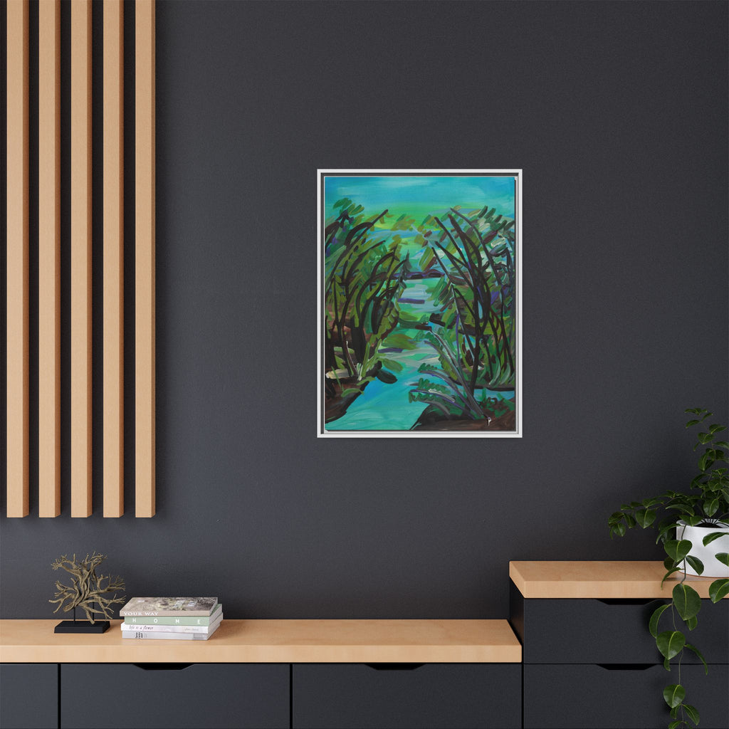 Framed Matte Canvas Print — Serene Blue-Green Wetland Landscape
