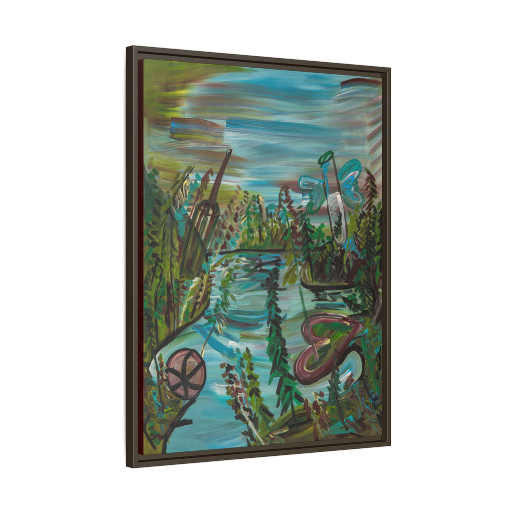 Framed Matte Canvas: Colorful Abstract River Landscape Art Print