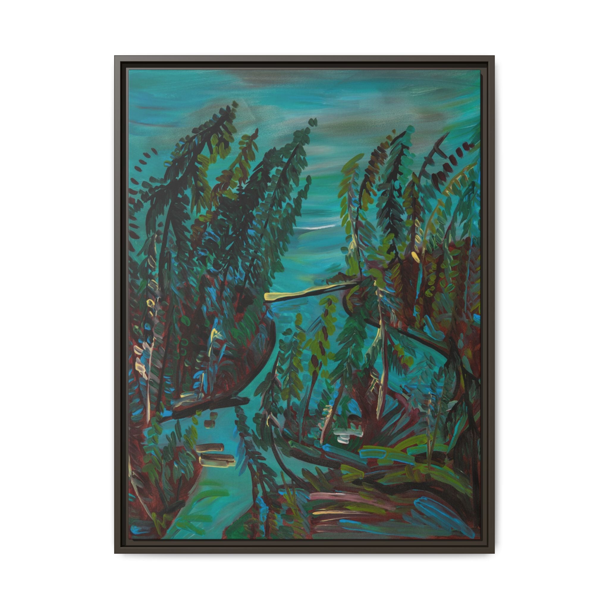 Teal Forest River — Framed Matte Canvas Wall Art