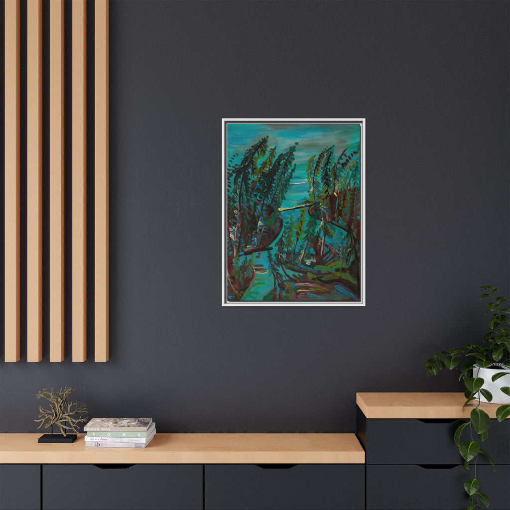 Teal Forest River — Framed Matte Canvas Wall Art