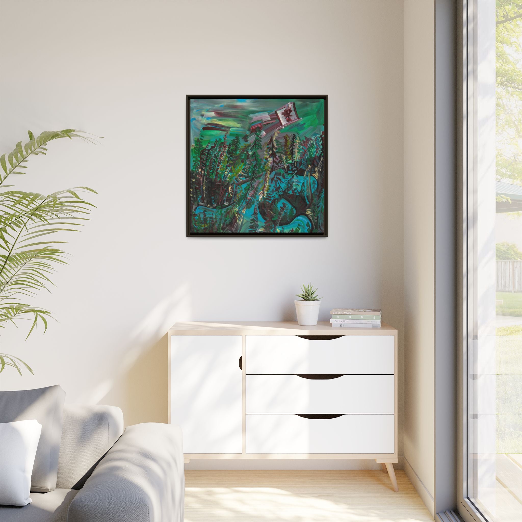 Framed Matte Canvas Print — Canadian Forest Flag Landscape