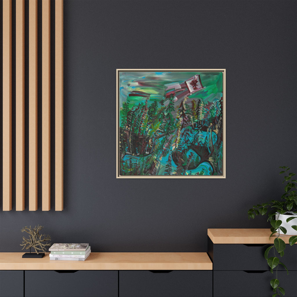 Framed Matte Canvas Print — Canadian Forest Flag Landscape