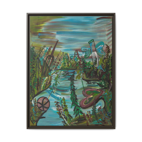 #112 Framed Matte Canvas: Colorful Abstract River Landscape Art Print