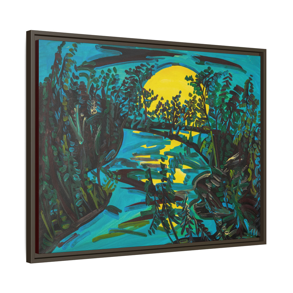 Framed Matte Canvas: Moonlit River Landscape Wall Art — Vibrant Nature Print