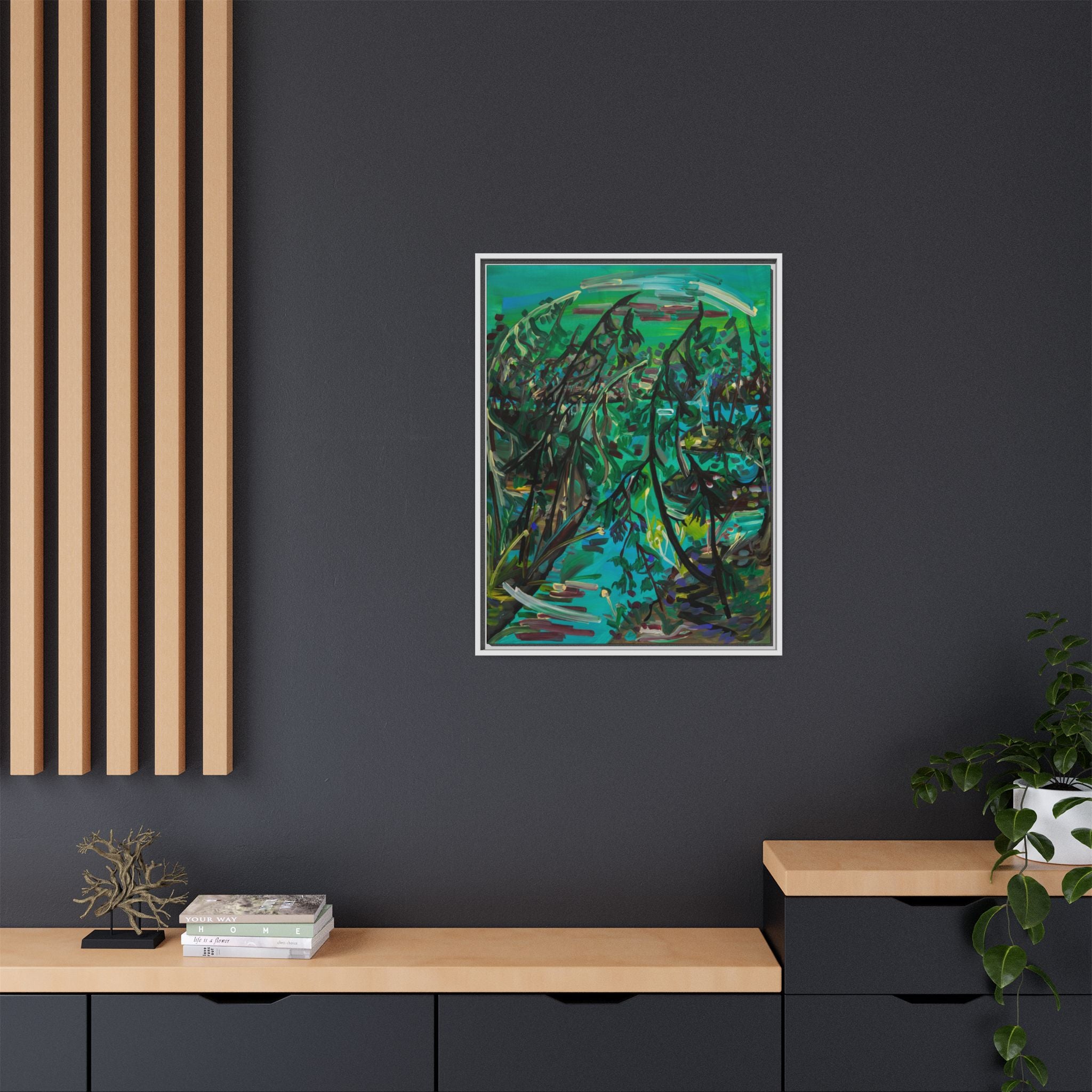 Framed Abstract Green Canvas Print — Lush Botanical Wall Art