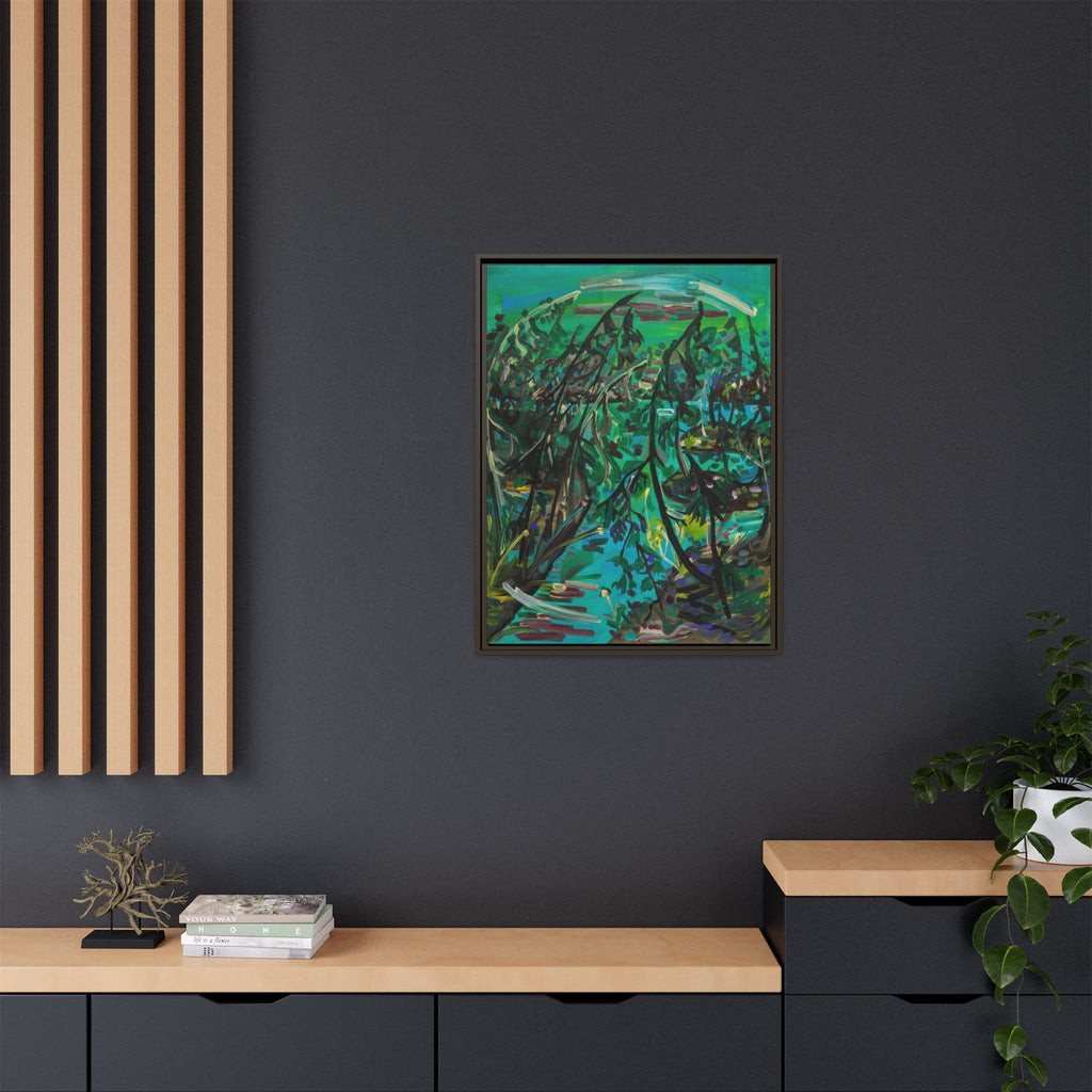 Framed Abstract Green Canvas Print — Lush Botanical Wall Art