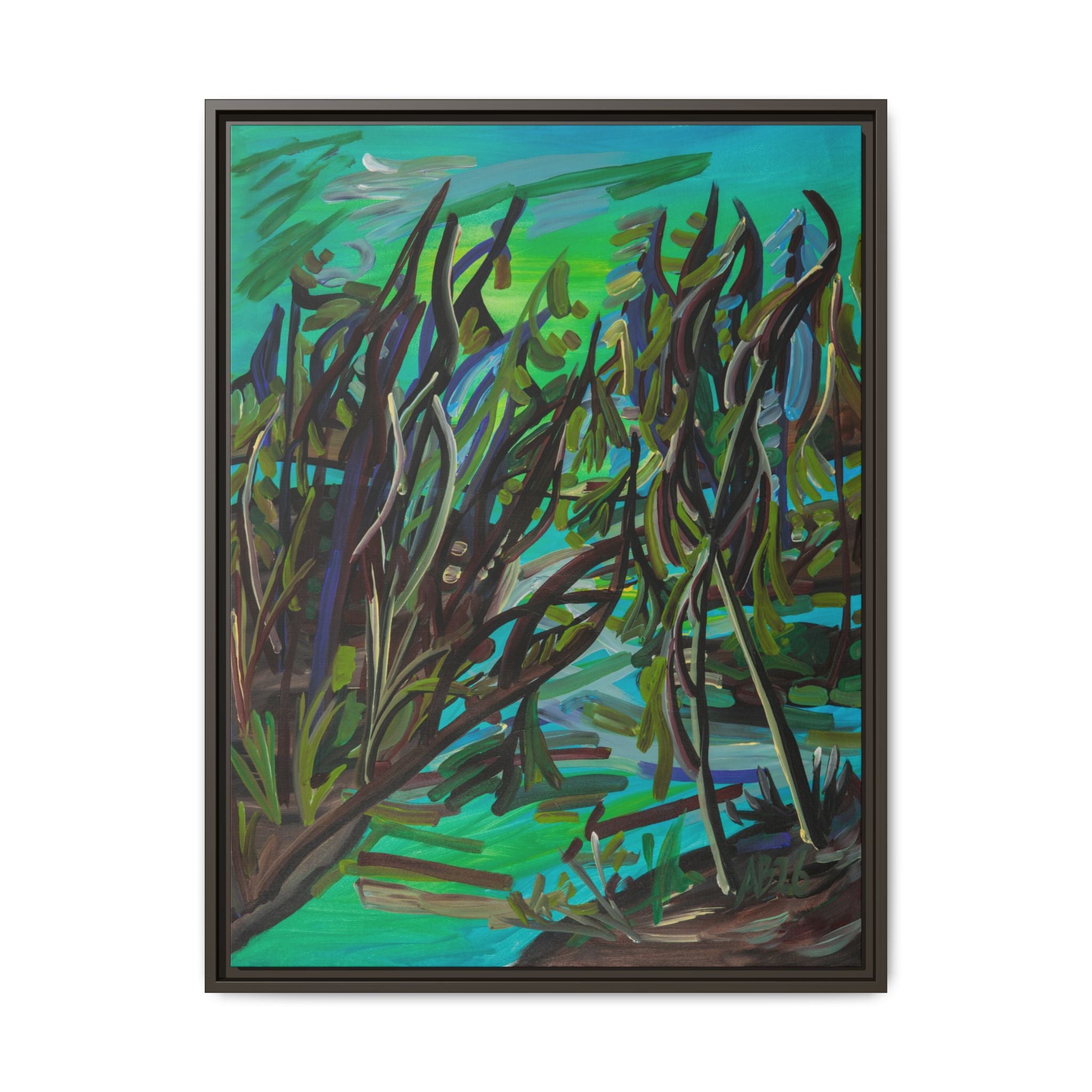 Framed Matte Canvas Art - Abstract Green Willow Landscape